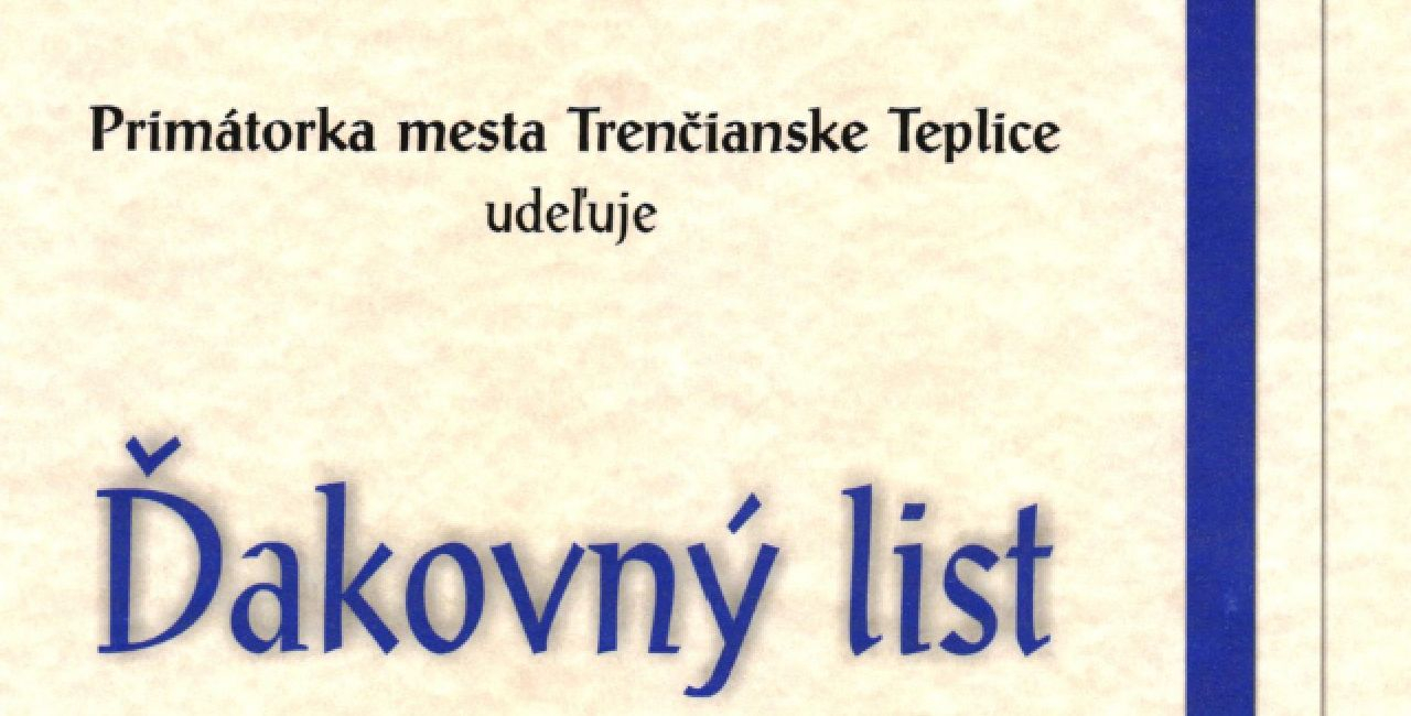 Ďakovný list od pani primátorky